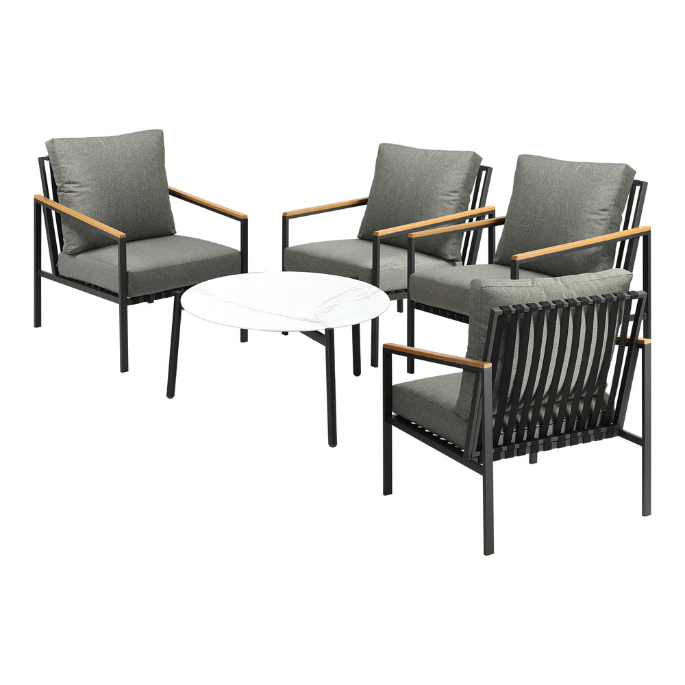 Livsip 5PC Outdoor Patio Set White 70cm Coffee Table Sofa Chairs-Outdoor Patio Set-PEROZ Accessories