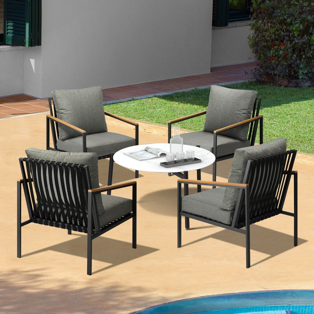 Livsip 5PC Outdoor Patio Set White 70cm Coffee Table Sofa Chairs-Outdoor Patio Set-PEROZ Accessories