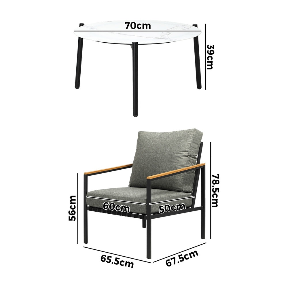 Livsip 5PC Outdoor Patio Set White 70cm Coffee Table Sofa Chairs-Outdoor Patio Set-PEROZ Accessories