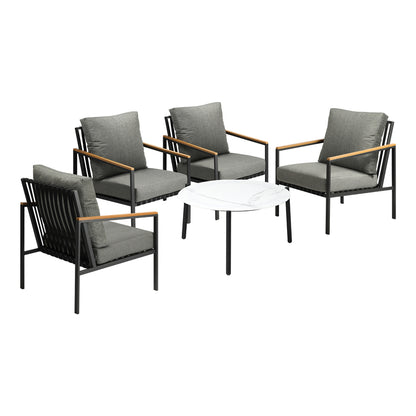 Livsip 5PC Outdoor Patio Set White 70cm Coffee Table Sofa Chairs-Outdoor Patio Set-PEROZ Accessories