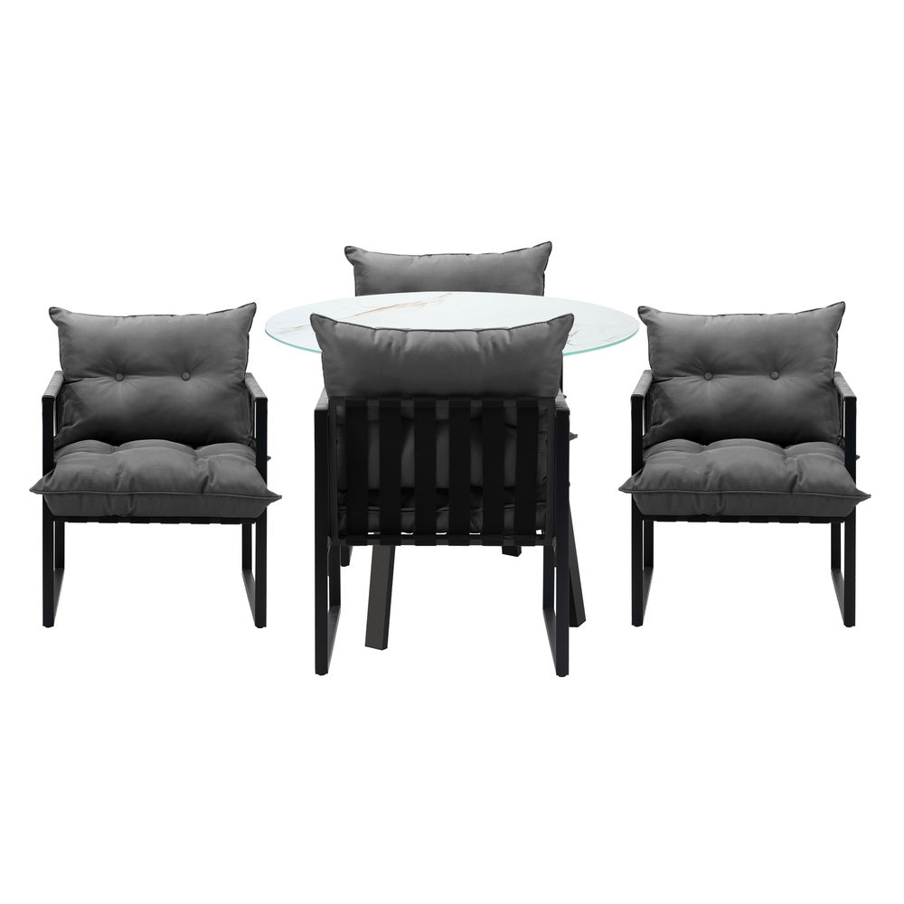 Livsip 5PCS Outdoor Dining Set Round Table PE Wicker Chairs-Outdoor Dining Set-PEROZ Accessories