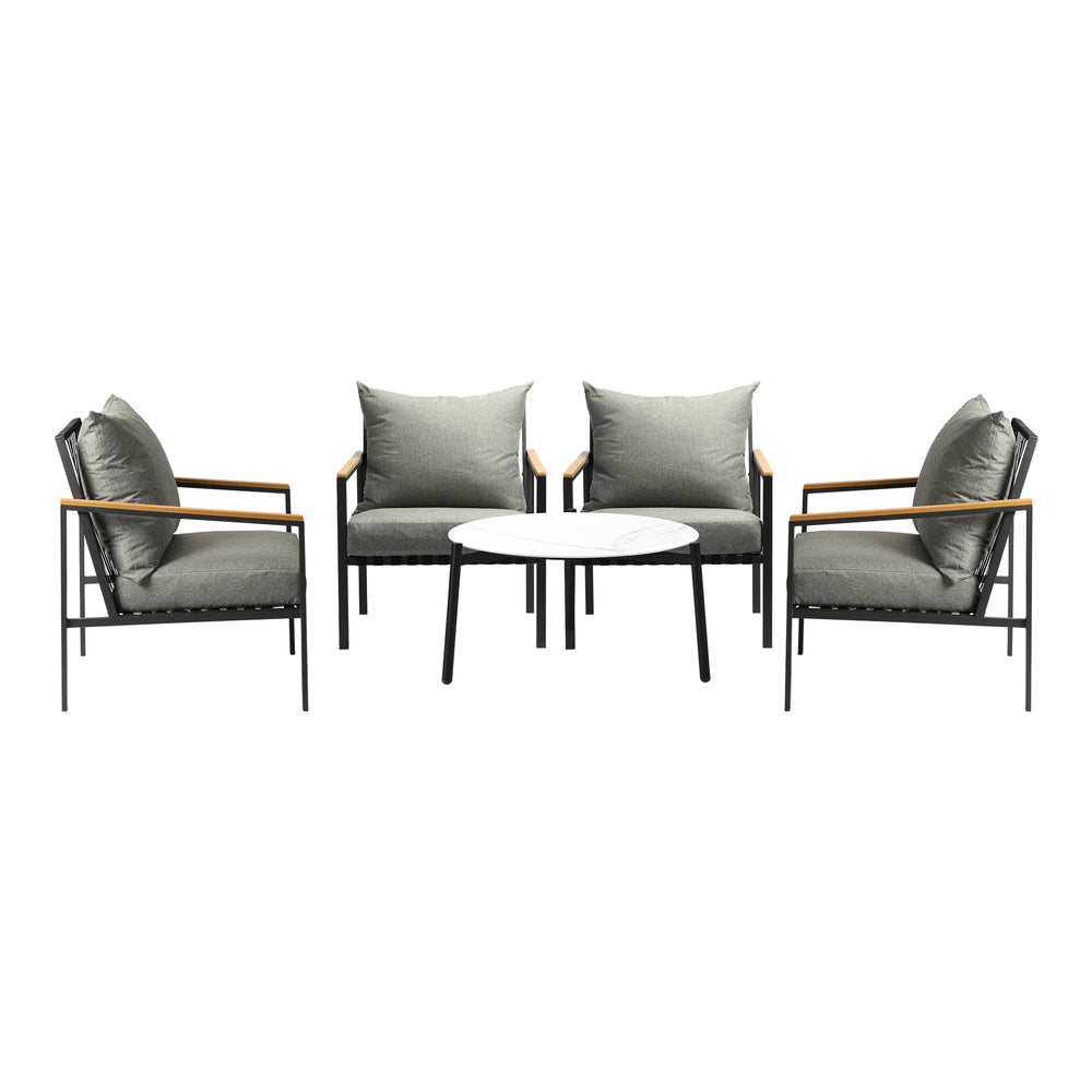 Livsip 5PCS Outdoor Lounge Set White 70cm Coffee Table with 4 Chairs-Outdoor Patio Set-PEROZ Accessories