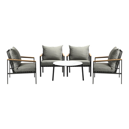 Livsip 5PCS Outdoor Lounge Set White 70cm Coffee Table with 4 Chairs-Outdoor Patio Set-PEROZ Accessories