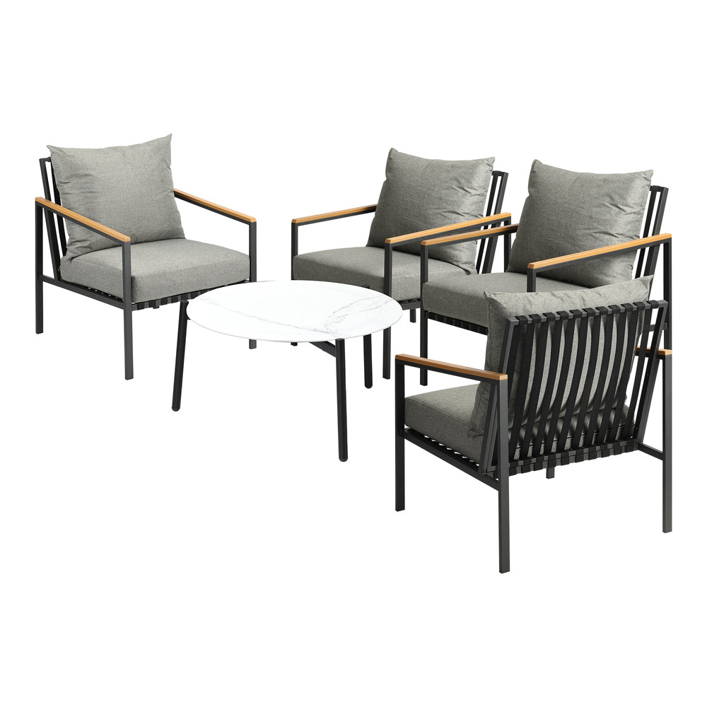 Livsip 5PCS Outdoor Lounge Set White 70cm Coffee Table with 4 Chairs-Outdoor Patio Set-PEROZ Accessories