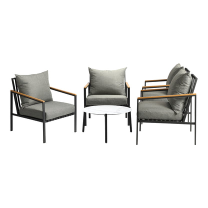 Livsip 5PCS Outdoor Lounge Set White 70cm Coffee Table with 4 Chairs-Outdoor Patio Set-PEROZ Accessories