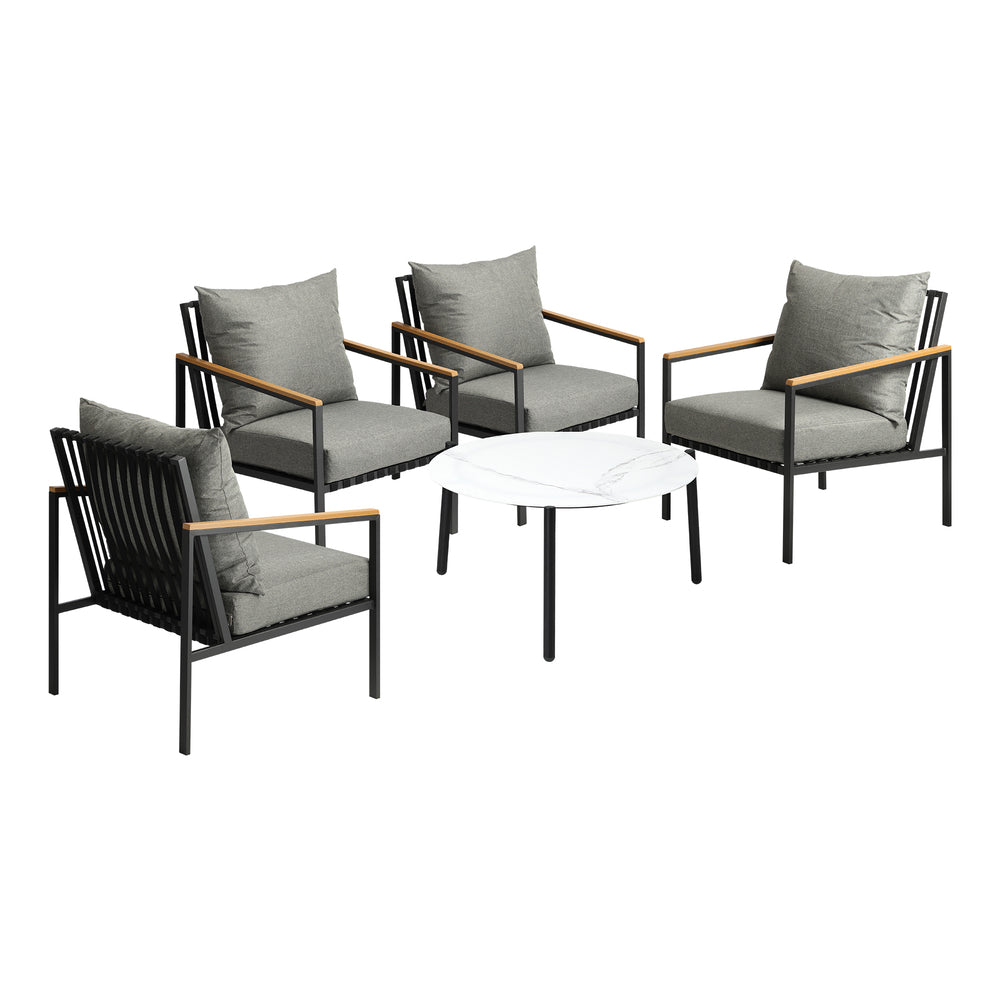 Livsip 5PCS Outdoor Lounge Set White 70cm Coffee Table with 4 Chairs-Outdoor Patio Set-PEROZ Accessories