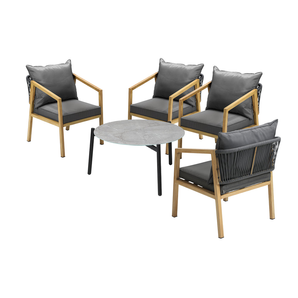 Livsip 5PCS Outdoor Patio Set 70cm Coffee Table Grey and Natural Chairs-Outdoor Patio Set-PEROZ Accessories