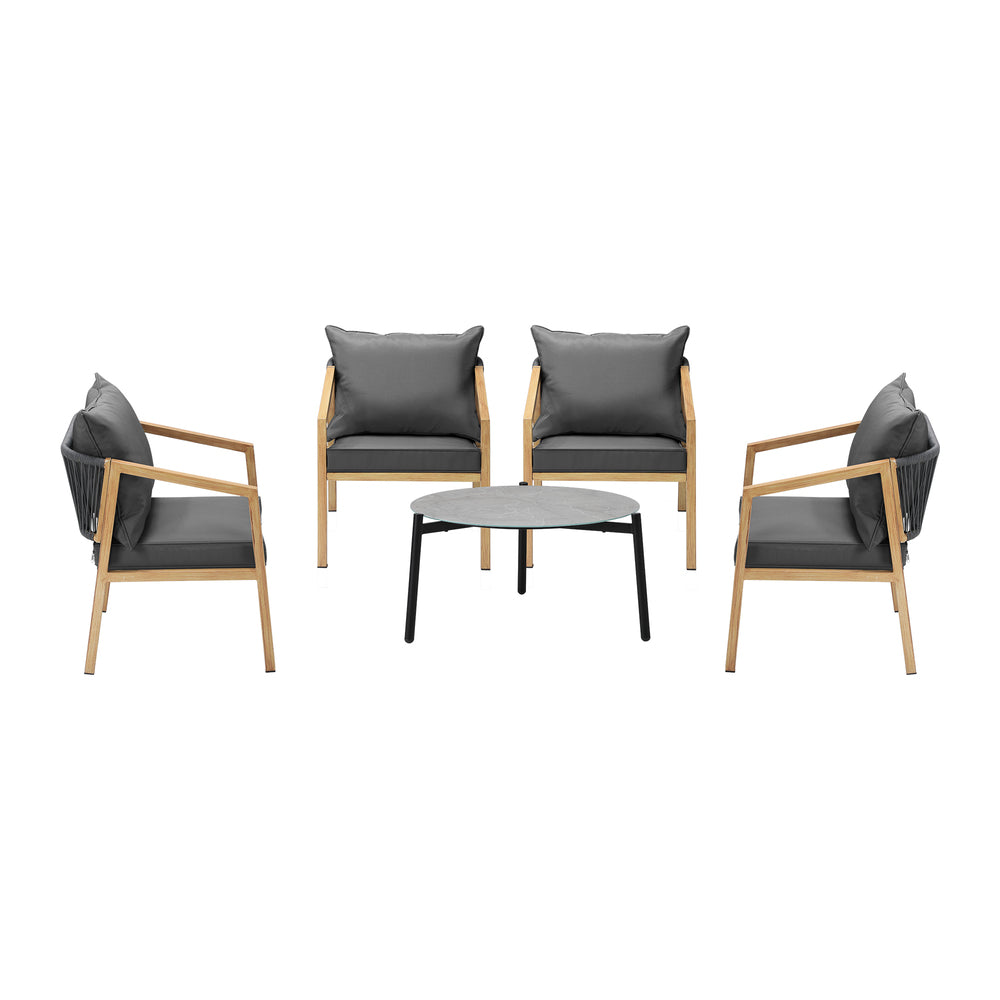 Livsip 5PCS Outdoor Patio Set 70cm Coffee Table Grey and Natural Chairs-Outdoor Patio Set-PEROZ Accessories