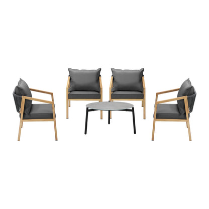 Livsip 5PCS Outdoor Patio Set 70cm Coffee Table Grey and Natural Chairs-Outdoor Patio Set-PEROZ Accessories