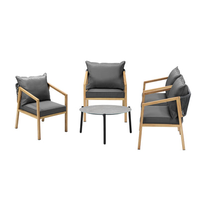 Livsip 5PCS Outdoor Patio Set 70cm Coffee Table Grey and Natural Chairs-Outdoor Patio Set-PEROZ Accessories