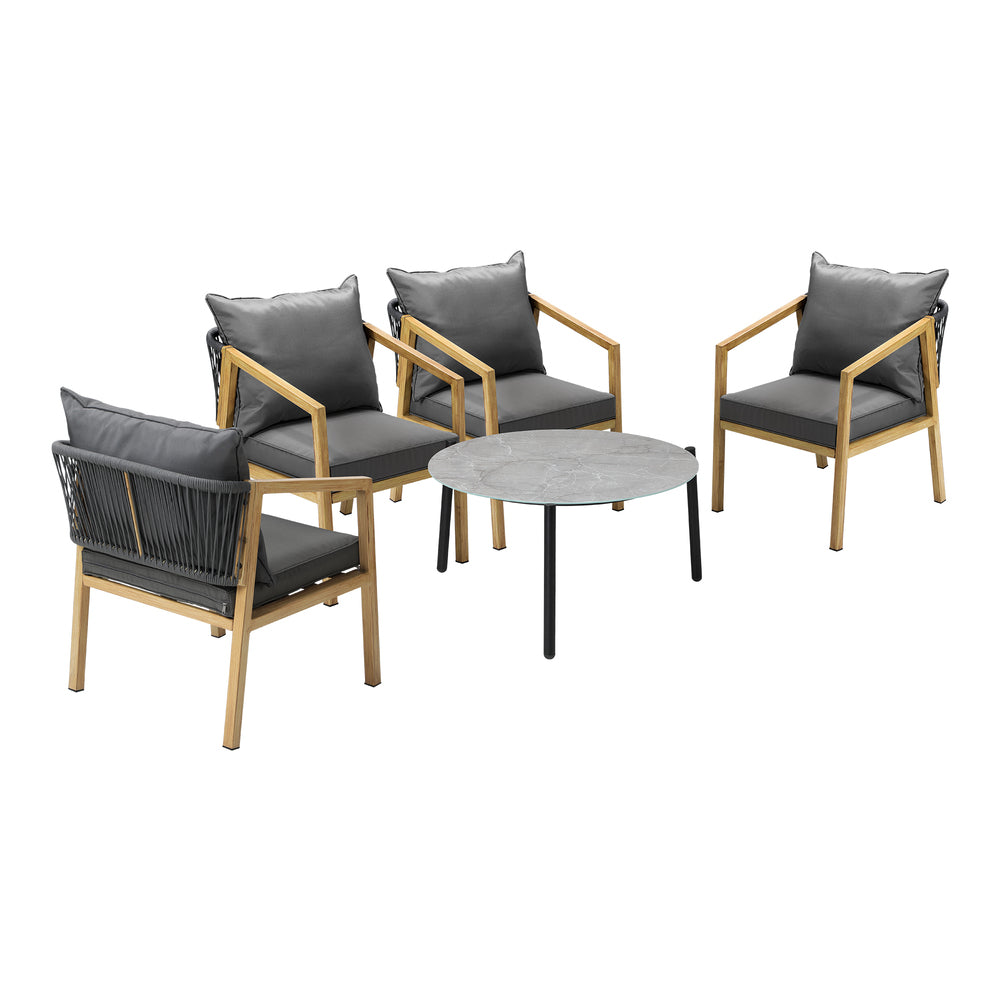 Livsip 5PCS Outdoor Patio Set 70cm Coffee Table Grey and Natural Chairs-Outdoor Patio Set-PEROZ Accessories