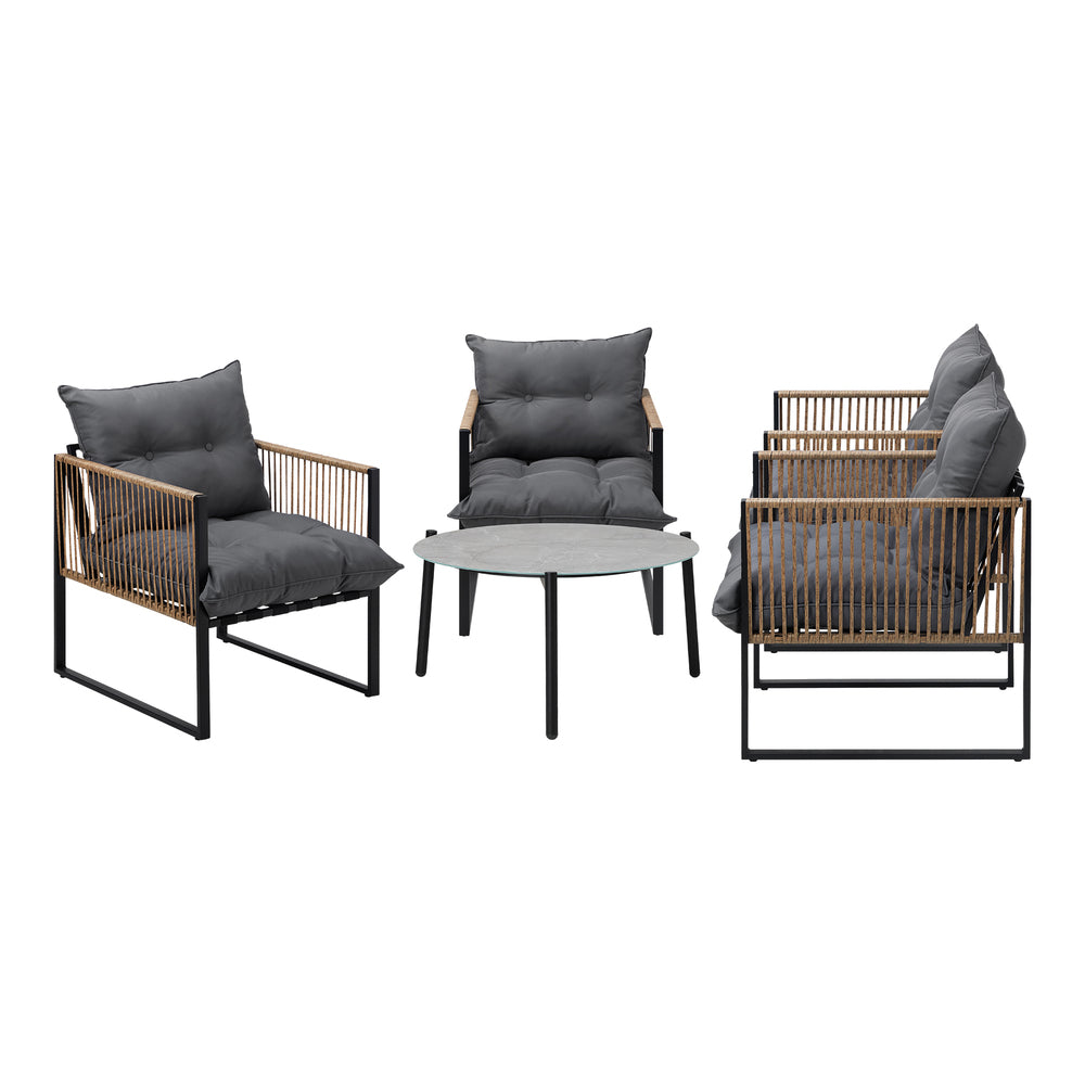 Livsip 5PCS Outdoor Patio Set 70cm Grey Coffee Table Rattan Chairs-Outdoor Patio Set-PEROZ Accessories