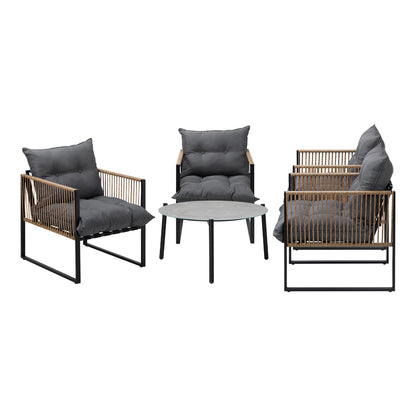 Livsip 5PCS Outdoor Patio Set 70cm Grey Coffee Table Rattan Chairs-Outdoor Patio Set-PEROZ Accessories