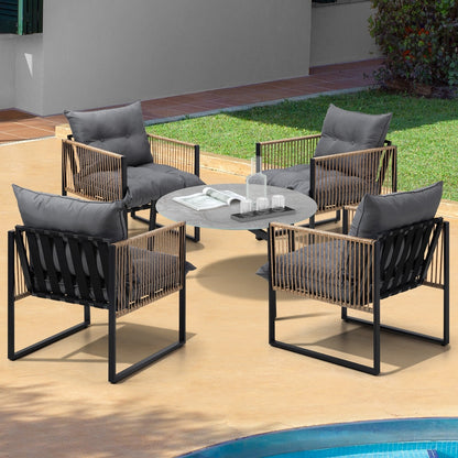 Livsip 5PCS Outdoor Patio Set 70cm Grey Coffee Table Rattan Chairs-Outdoor Patio Set-PEROZ Accessories