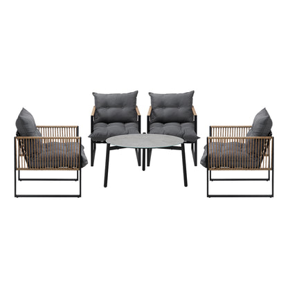 Livsip 5PCS Outdoor Patio Set 70cm Grey Coffee Table Rattan Chairs-Outdoor Patio Set-PEROZ Accessories