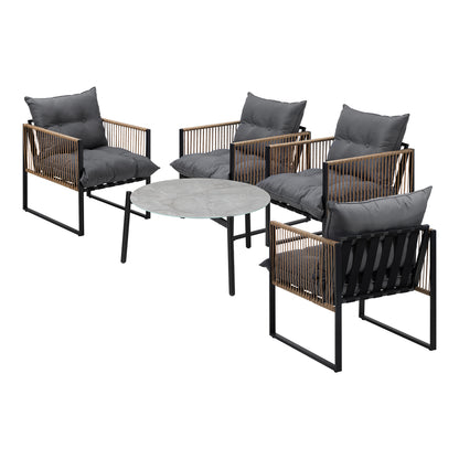 Livsip 5PCS Outdoor Patio Set 70cm Grey Coffee Table Rattan Chairs-Outdoor Patio Set-PEROZ Accessories