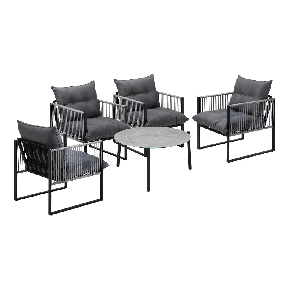 Livsip 5PCS Outdoor Patio Set Grey 70cm Table Cushioned Armchairs-Outdoor Patio Set-PEROZ Accessories