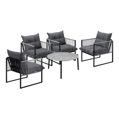 Livsip 5PCS Outdoor Patio Set Grey 70cm Table Cushioned Armchairs-Outdoor Patio Set-PEROZ Accessories