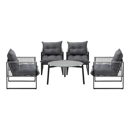 Livsip 5PCS Outdoor Patio Set Grey 70cm Table Cushioned Armchairs-Outdoor Patio Set-PEROZ Accessories