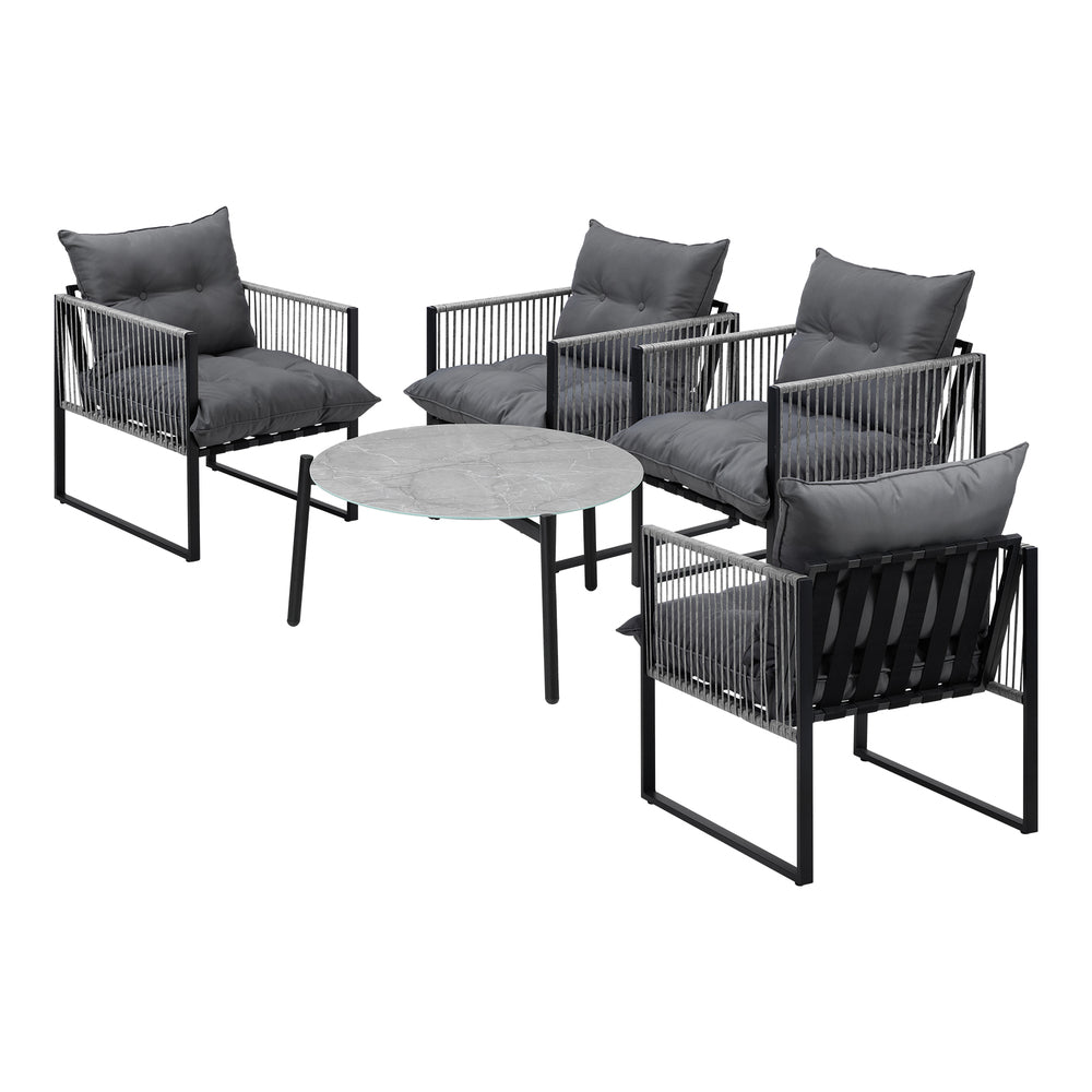 Livsip 5PCS Outdoor Patio Set Grey 70cm Table Cushioned Armchairs-Outdoor Patio Set-PEROZ Accessories