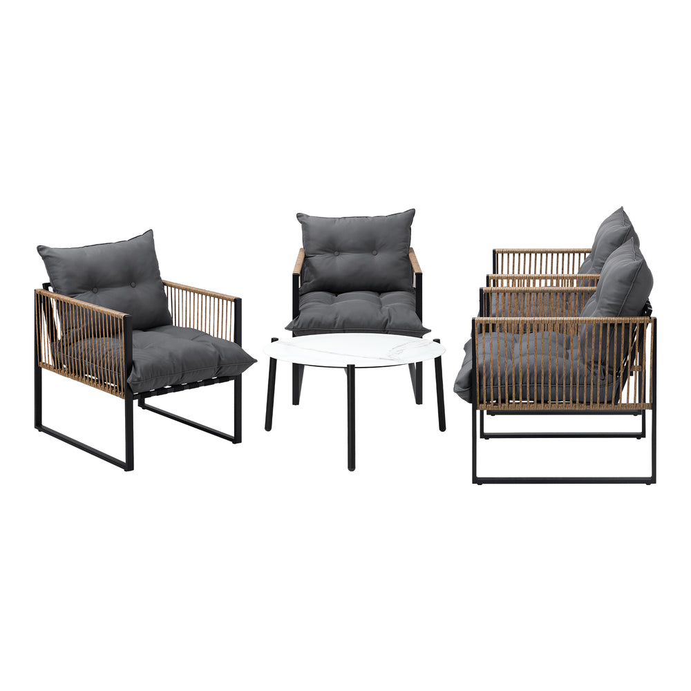 Livsip 5PCS Outdoor Patio Set White 70cm Coffee Table Rattan Chairs-Outdoor Patio Set-PEROZ Accessories