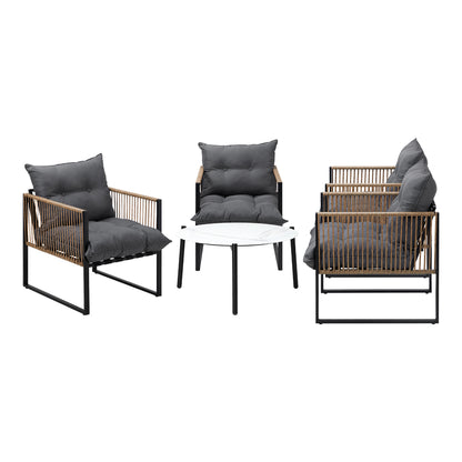 Livsip 5PCS Outdoor Patio Set White 70cm Coffee Table Rattan Chairs-Outdoor Patio Set-PEROZ Accessories