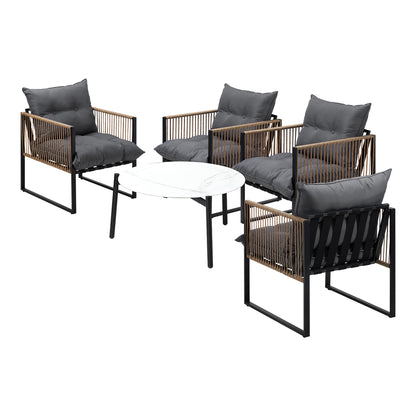 Livsip 5PCS Outdoor Patio Set White 70cm Coffee Table Rattan Chairs-Outdoor Patio Set-PEROZ Accessories