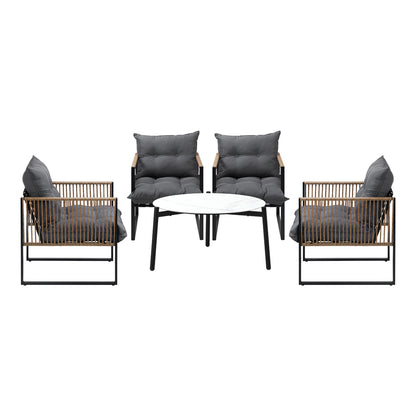 Livsip 5PCS Outdoor Patio Set White 70cm Coffee Table Rattan Chairs-Outdoor Patio Set-PEROZ Accessories