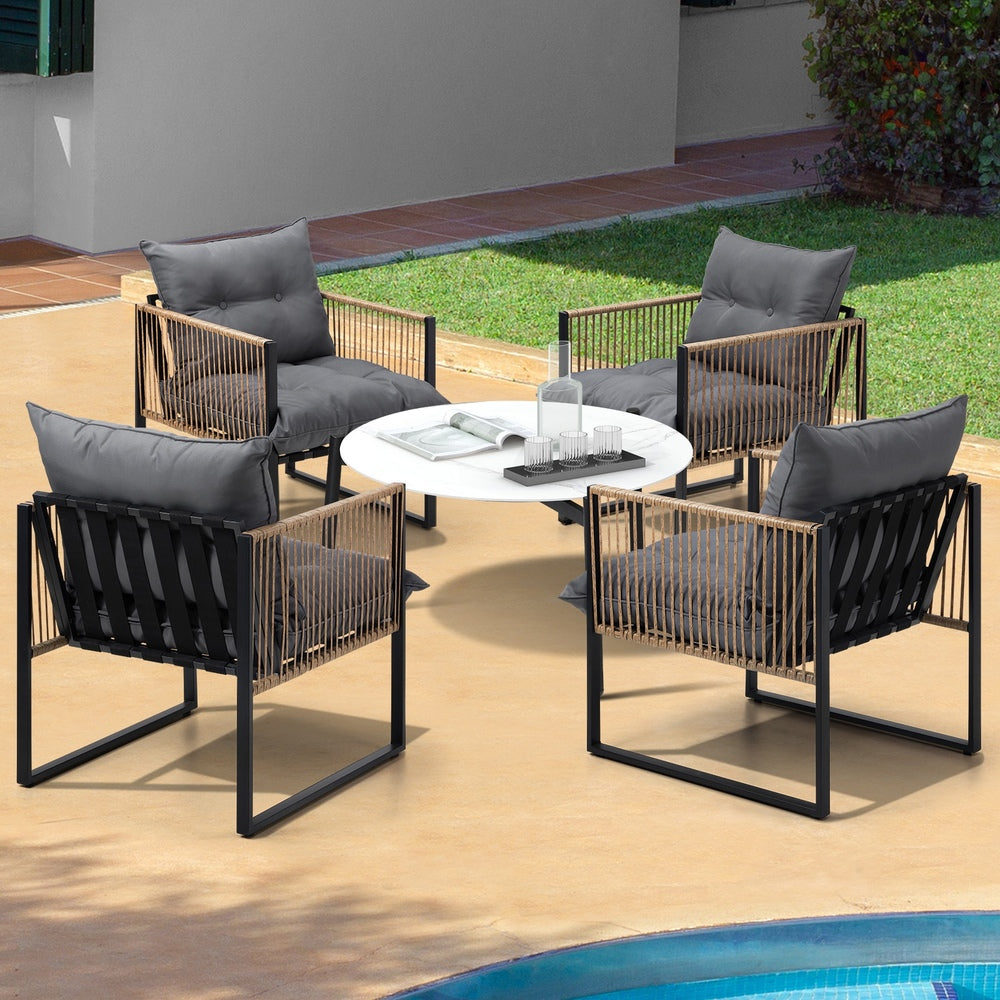 Livsip 5PCS Outdoor Patio Set White 70cm Coffee Table Rattan Chairs-Outdoor Patio Set-PEROZ Accessories