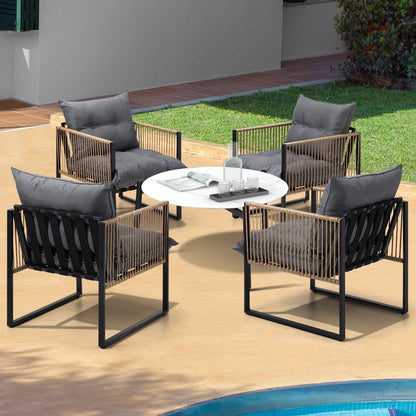 Livsip 5PCS Outdoor Patio Set White 70cm Coffee Table Rattan Chairs-Outdoor Patio Set-PEROZ Accessories