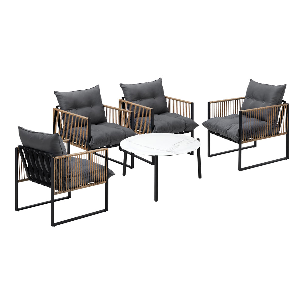 Livsip 5PCS Outdoor Patio Set White 70cm Coffee Table Rattan Chairs-Outdoor Patio Set-PEROZ Accessories