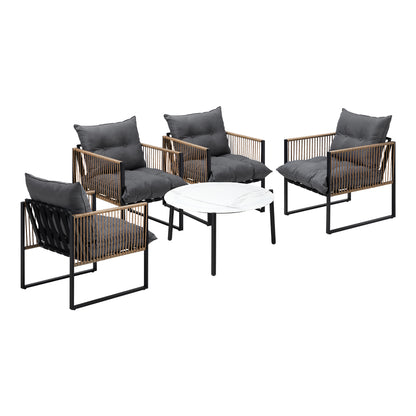 Livsip 5PCS Outdoor Patio Set White 70cm Coffee Table Rattan Chairs-Outdoor Patio Set-PEROZ Accessories