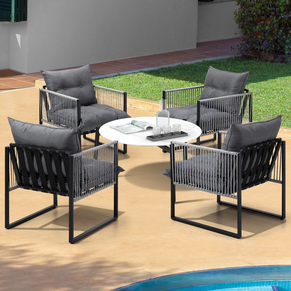 Livsip 5PCS Outdoor Patio Set White 70cm Table Cushioned Armchairs-Outdoor Patio Set-PEROZ Accessories