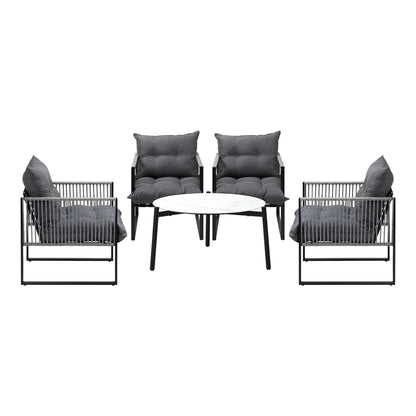 Livsip 5PCS Outdoor Patio Set White 70cm Table Cushioned Armchairs-Outdoor Patio Set-PEROZ Accessories