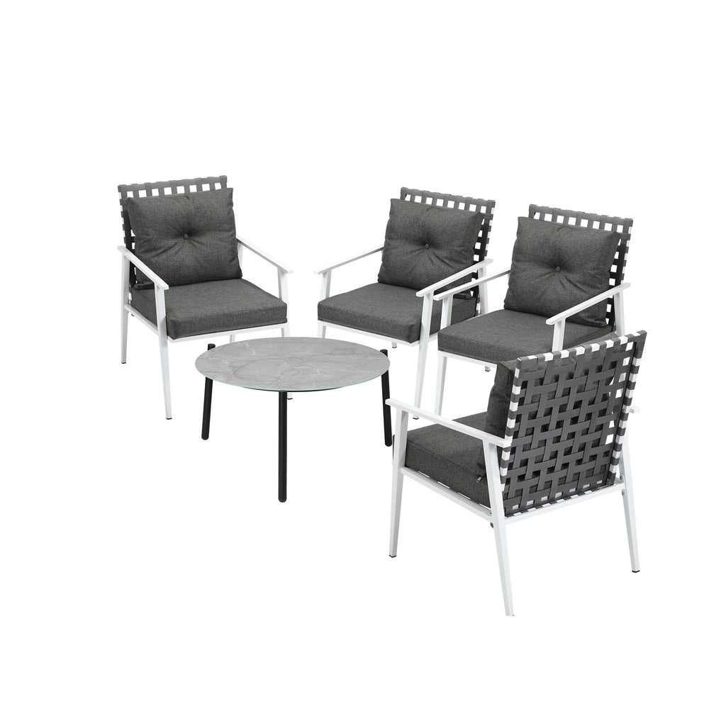 Livsip 5pc Outdoor Lounge Sets 70CM Grey Round Table Rattan Chairs-Outdoor Patio Set-PEROZ Accessories