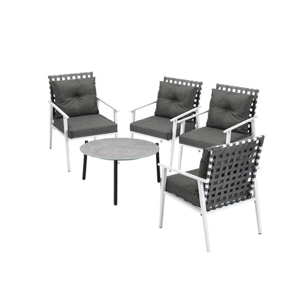 Livsip 5pc Outdoor Lounge Sets 70CM Grey Round Table Rattan Chairs-Outdoor Patio Set-PEROZ Accessories