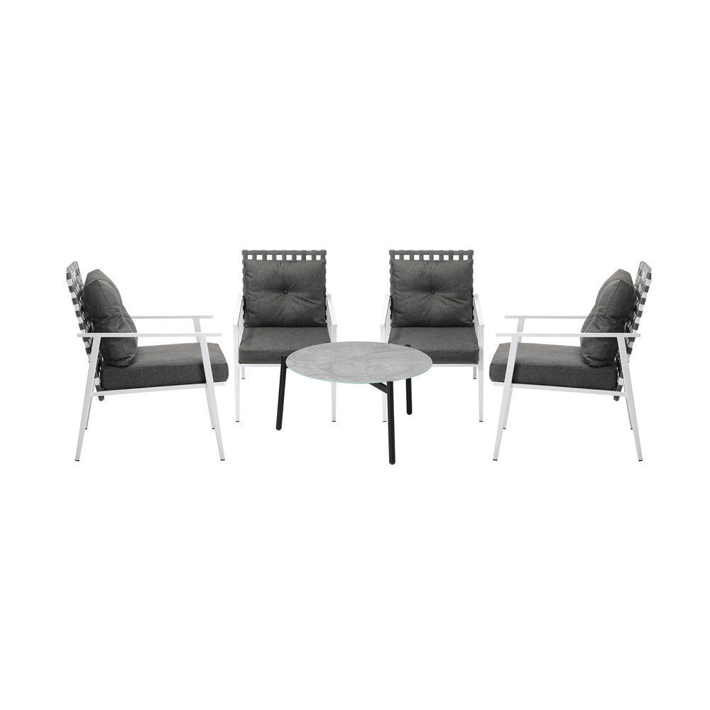 Livsip 5pc Outdoor Lounge Sets 70CM Grey Round Table Rattan Chairs-Outdoor Patio Set-PEROZ Accessories