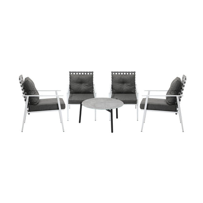 Livsip 5pc Outdoor Lounge Sets 70CM Grey Round Table Rattan Chairs-Outdoor Patio Set-PEROZ Accessories