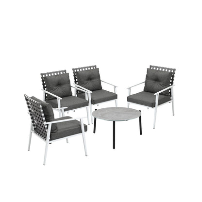 Livsip 5pc Outdoor Lounge Sets 70CM Grey Round Table Rattan Chairs-Outdoor Patio Set-PEROZ Accessories