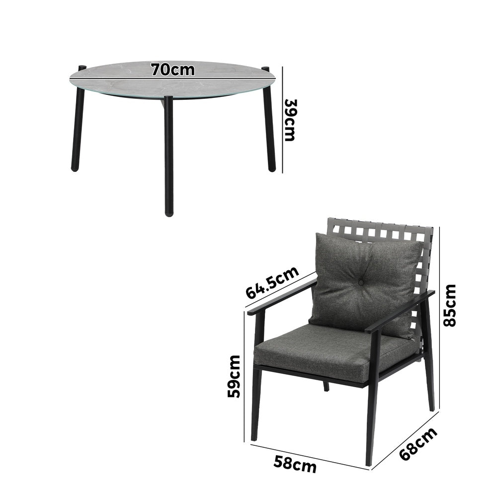 Livsip 5pc Outdoor Patio Set 70CM Grey Marble Table Rattan Chairs-Outdoor Patio Set-PEROZ Accessories
