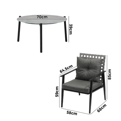 Livsip 5pc Outdoor Patio Set 70CM Grey Marble Table Rattan Chairs-Outdoor Patio Set-PEROZ Accessories