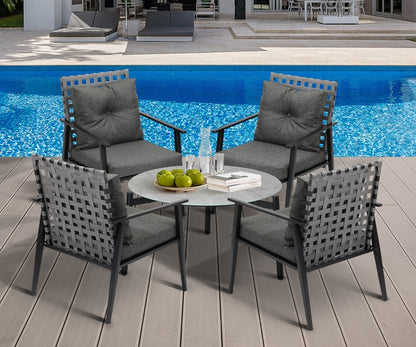 Livsip 5pc Outdoor Patio Set 70CM Grey Marble Table Rattan Chairs-Outdoor Patio Set-PEROZ Accessories