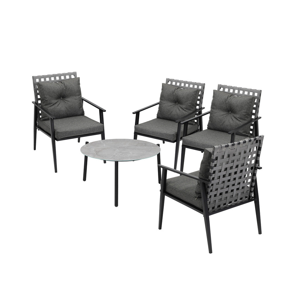 Livsip 5pc Outdoor Patio Set 70CM Grey Marble Table Rattan Chairs-Outdoor Patio Set-PEROZ Accessories