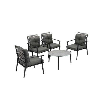Livsip 5pc Outdoor Patio Set 70CM Grey Marble Table Rattan Chairs-Outdoor Patio Set-PEROZ Accessories