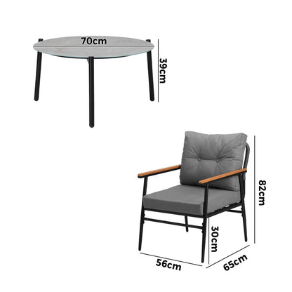 Livsip 5pc Outdoor Patio Setting 70cm Table Grey and Black Armchairs-Outdoor Patio Set-PEROZ Accessories