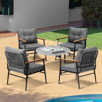 Livsip 5pc Outdoor Patio Setting 70cm Table Grey and Black Armchairs-Outdoor Patio Set-PEROZ Accessories