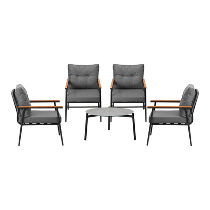 Livsip 5pc Outdoor Patio Setting 70cm Table Grey and Black Armchairs-Outdoor Patio Set-PEROZ Accessories