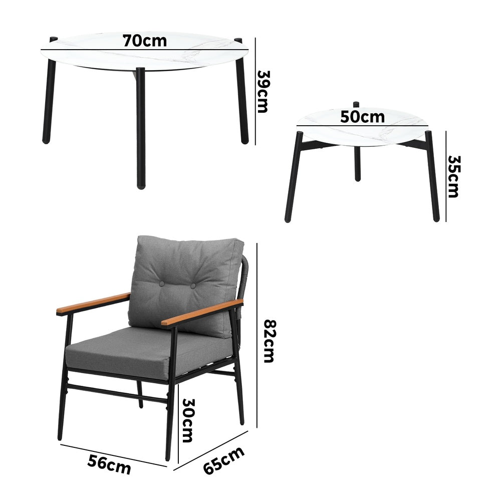 Livsip 6 Piece Outdoor Patio Set White Table Set Black Armchairs-Outdoor Patio Set-PEROZ Accessories