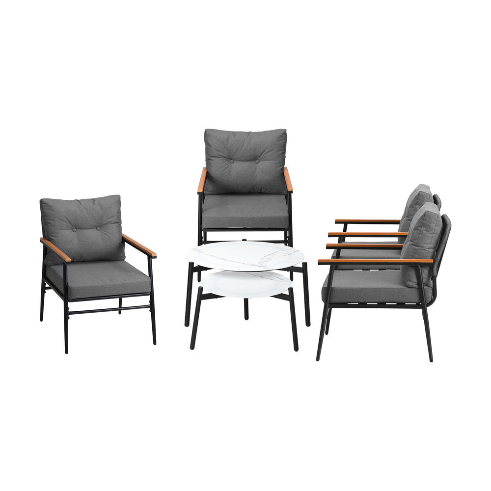 Livsip 6 Piece Outdoor Patio Set White Table Set Black Armchairs-Outdoor Patio Set-PEROZ Accessories