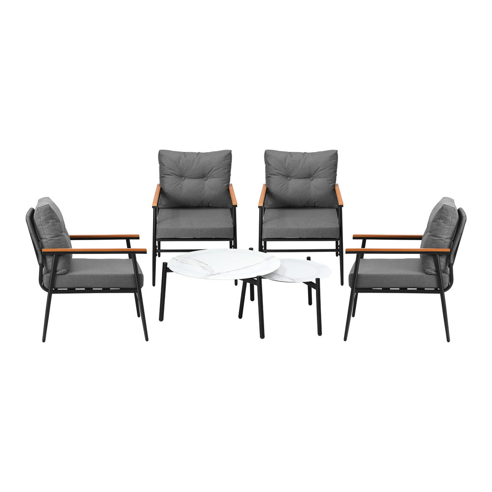 Livsip 6 Piece Outdoor Patio Set White Table Set Black Armchairs-Outdoor Patio Set-PEROZ Accessories